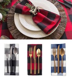 Table Notte 10pcs Black blanc Plaid Cotton Linen Placemat Christmas Wedding Craft Dining Notrecloth Simple Style Mat9724973