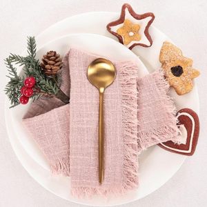 Tafel servet 10 stks rustiek linnen voor bord kerstdecoratie bruiloft babydouche serving zakdoek handgemaakte roze vaatdoek