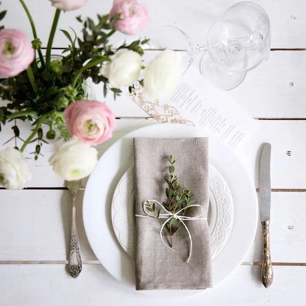 Serviette de Table en lin blanc, 12 pièces, pour dîner, fête de mariage, tissu, Cocktails, lavable en Machine, 231019