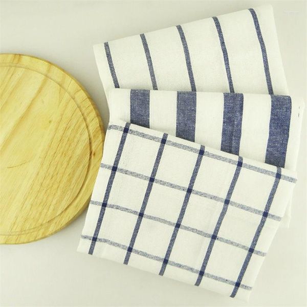 Serviette de table 1PC brève serviettes pastorales torchons bleu rayé coton Plaid tapis napperons cuisine fond nappe