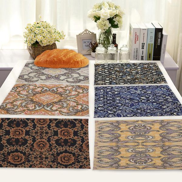 Serviette de table 1 pièces marocain rétro motif napperon géométrique fleur tapis de salle à manger lin boisson tasse 42 32cm accessoires de cuisine