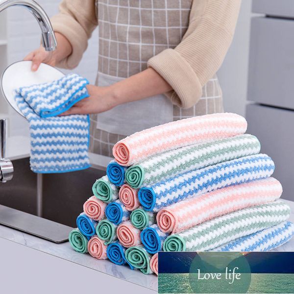 Serviette de Table 1 pièces rayé fleur ménage serviettes de cuisine absorbant plus épais microfibre lingette de nettoyage vaisselle chiffons de lavage