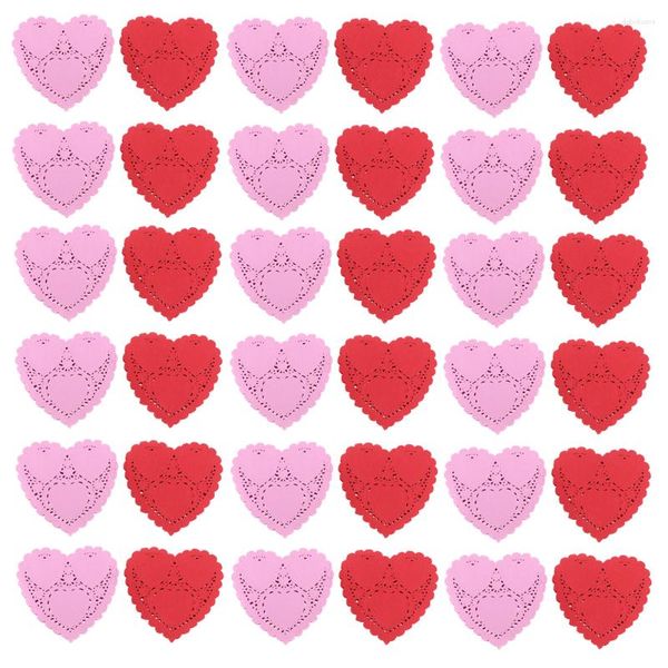 Servilleta de mesa 200 hojas Almohadilla de papel para alimentos Temática de San Valentín Encaje Forma de corazón Manteles coloridos Secante de aceite Pastel decorativo Pasteles Vajilla