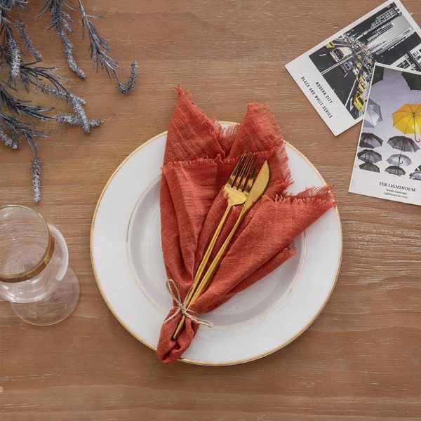 Serviette de table 20 pièces 43 cm serviettes en tissu gaze de coton rétro bavure rustique cuisine torchon fête de mariage dîner décoration de noël