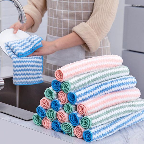 Serviette de table 20 pièces rayé fleur ménage serviettes de cuisine absorbant plus épais microfibre lingette serviette de nettoyage vaisselle chiffon de lavage