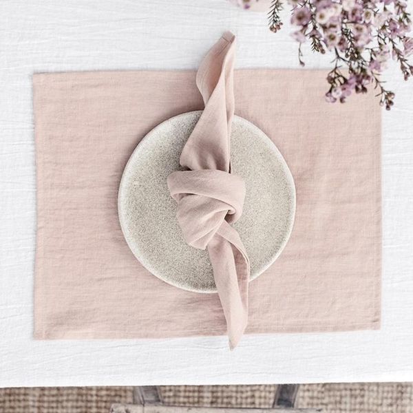 Serviette de Table en lin rustique français, 2 pièces, 45x45cm, couleur unie, tissu de cuisine café, décor de mariage rose