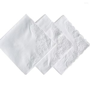 Serviette de Table en coton et dentelle brodée, 3 pièces, 35x35cm, mouchoir réutilisable pour dames, décor de dîner, Banquet, fête de mariage