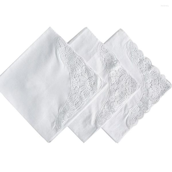 Serviette de Table en coton et dentelle brodée, 3 pièces, 35x35cm, mouchoir réutilisable pour dames, décor de dîner, Banquet, fête de mariage