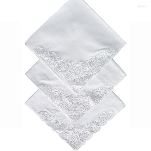 Servilleta de mesa 3 unids/lote 35x35cm servilletas de encaje bordadas de algodón DIY pañuelo blanco para mujer suministros de decoración del banquete de boda