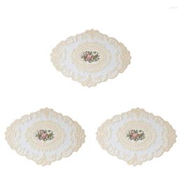 Serviette de table 3X européen ovale brodé dentelle tissu Transparent napperon café tapis meubles couverture tissu Beige