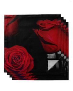 Serviette de table 4/6/8pc rouge Rose fleur noir ensemble cuisine torchons mariage Banquet décor serviettes tissu