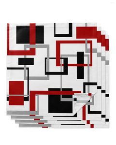 Serviette de table 4 pièces abstrait géométrique carrés Art noir rouge carré 50cm décoration de mariage tissu cuisine service serviettes