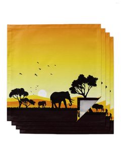 Serviette de table 4 pièces afrique éléphant coucher de soleil serviettes carrées 50cm fête mariage décoration tissu cuisine dîner service