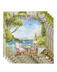 Serviette de table 4 pièces chaise balcon château voile paysage carré 50cm décoration de mariage tissu cuisine dîner serviettes de service