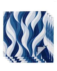 Serviette De Table 4 pcs Bleu Foncé Ondulations Lignes Carré 50 cm Fête De Mariage Décoration Tissu Cuisine Dîner Servir Des Serviettes