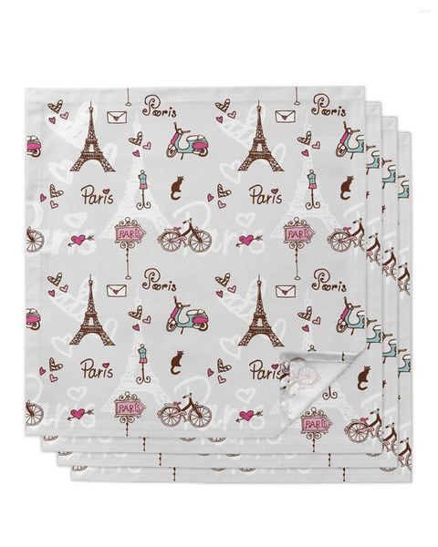 Serviette de table 4 pièces tour Eiffel chaton amour coeur carré 50 cm fête mariage décoration tissu cuisine dîner service serviettes