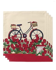 Serviette de table 4 pièces fleur vélo rouge tulipe serviettes carrées 50cm fête mariage décoration tissu cuisine dîner service