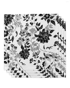 Tafel servet 4 stks bloemlijnen zwart en wit vierkant 50 cm feest bruiloft decoratie doek keuken diner serveer servetten