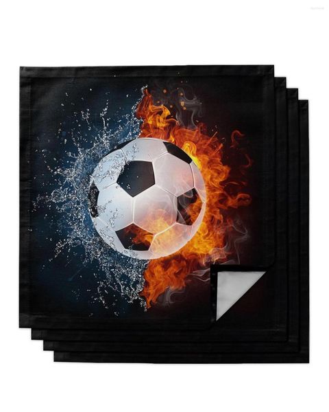 Serviette de table 4 pièces Football feu eau serviettes carrées 50x50cm fête mariage décoration tissu cuisine dîner service