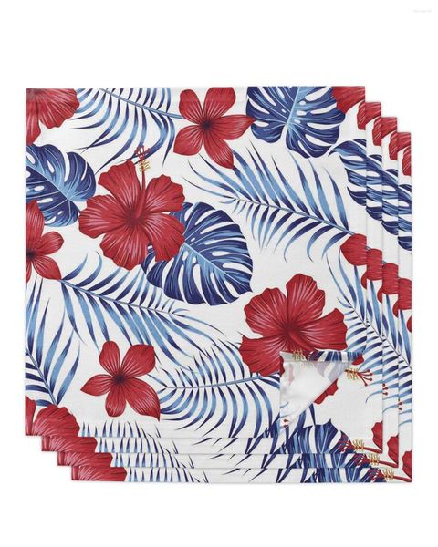 Serviette De Table 4 pcs Fleur Rouge Plante Tropicale Feuilles Carré 50 cm Décoration De Mariage Tissu Cuisine Dîner Servir Des Serviettes