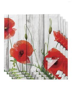 Tafel servet 4 stks rode papavers bloem retro houten textuur vierkant 50 cm bruiloft decoratie doek keuken serveer servetten