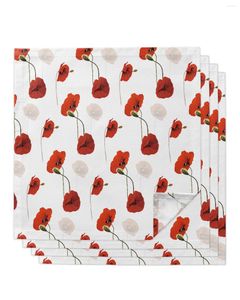 Serviette de table 4 pièces coquelicots rouges Simple fleur carré 50 cm fête mariage décoration tissu cuisine dîner service serviettes