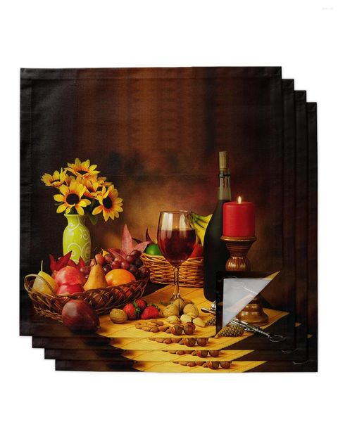 Serviette de table 4 pièces vin rouge fruits nourriture tournesol carré 50cm fête mariage décoration tissu cuisine dîner service serviettes