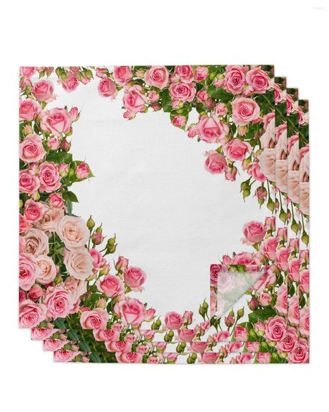 Serviette De Table 4 pcs Rose Fleur Rose Grappe Rosier Carré 50 cm Décoration De Mariage Tissu Cuisine Servir Des Serviettes