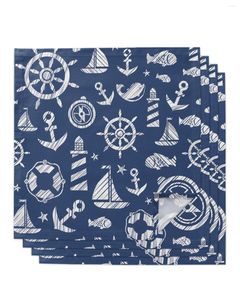 Servet 4 stks Schip Donkerblauw Vuurtoren Anker Vierkant 50 cm Bruiloft Decoratie Doek Keuken Diner Serveren Servetten