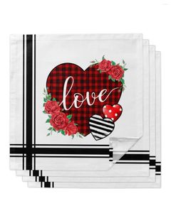 Tafel Napkin 4 stks Valentijnsdag Lattice Love Roses Square 50 cm bruiloft Decoratie Doek Keukendiner Serveer servetten
