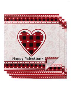 Serviette de table 4 pièces saint valentin amour rouge noir damier carré 50 cm décoration de mariage tissu cuisine service serviettes