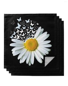 Serviette de table 4 pièces marguerite blanche papillon noir carré 50cm fête mariage décoration tissu cuisine dîner service serviettes