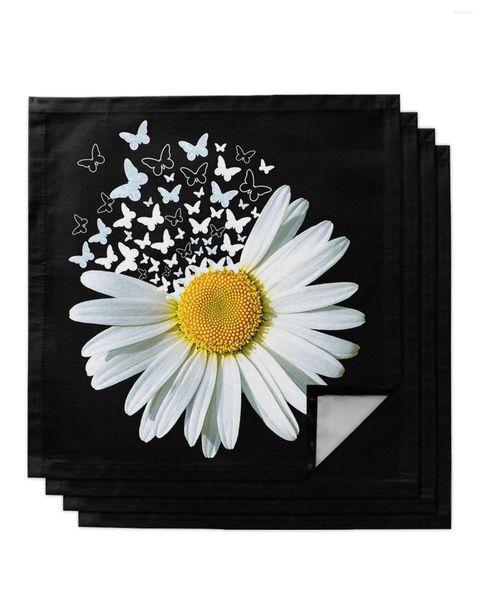 Servilleta de mesa 4 Uds Margarita blanca mariposa negro cuadrado 50cm fiesta boda decoración tela cocina cena servilletas para servir