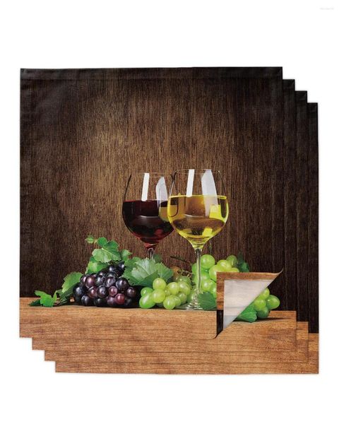 Servilleta de mesa 4 Uds copa de vino uva rústica grano de madera cuadrado 50cm decoración de boda tela cocina cena servilletas para servir