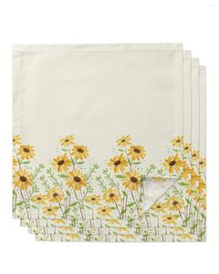 Serviette de table 4 pièces marguerites jaunes fleurs plantes printemps carré 50cm décoration de mariage tissu cuisine dîner serviettes de service