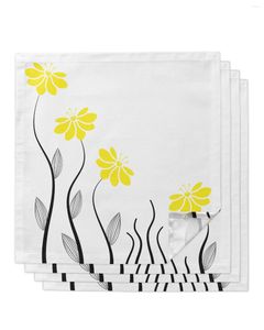 Serviette de table 4 pièces jaune fleur ligne plantes carré 50cm fête mariage décoration tissu cuisine dîner service serviettes