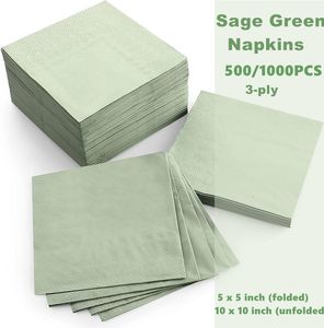 Serviette de table 500 pièces serviettes de cocktail en papier vert sauge jetables 3 plis boisson en relief mariage doux pour anniversaire dîner fête nuptiale douche 230823