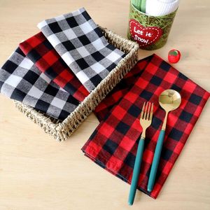 Tafel servet 6 stks katoen check vierkante thee handdoek keuken doek napkina decoratief diner el zwart wit plaid rood