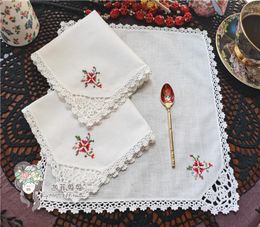 Tormenta de mesa 6 piezas de crochet hechas a mano Puntada cruzada de pañuelo cuadrado pequeño decoración de toalla de toalla de toalla