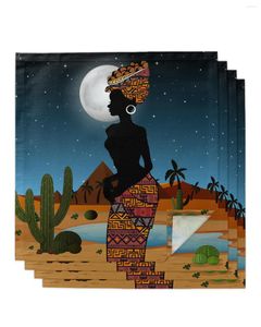 Serviette de table femme africaine désert Cactus nuit 4/6/8 pièces tissu décor dîner serviette pour cuisine assiettes tapis décoration de fête de mariage