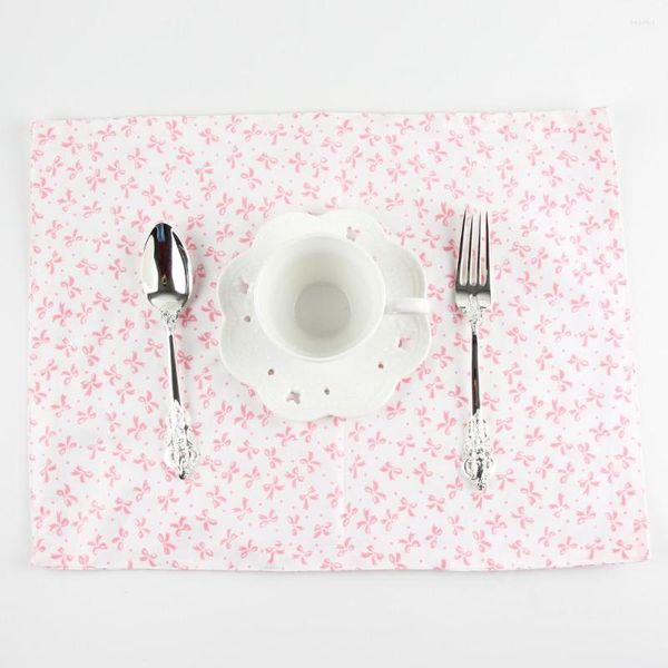 Servilleta de mesa con estampado de lazo, mantel individual de tela de algodón, estera de aislamiento térmico, manteles individuales de comedor para niña