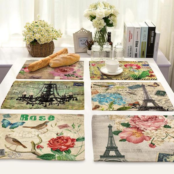 Serviette de table CAMMITEVER France Style fleur Floral oiseau papillon tour Bar tapis assiette ensemble cuisine tampons pour tasse à café