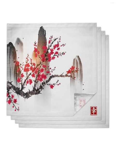 Serviette de Table carrée en forme de cerisier Sakura, branche d'arbre en fleur, pour décoration de fête de mariage, torchon doux pour dîner de cuisine