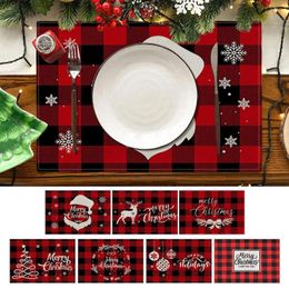 Servilleta de mesa Mantel individual de Navidad Mantel de lino de algodón Estera térmica Juego de comedor de cocina para 8 con hoja