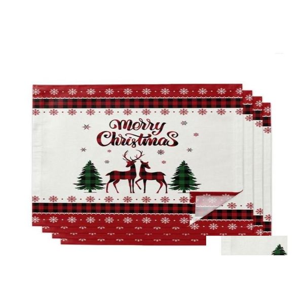 Serviette De Table Noël Rouge Plaid Flocon De Neige Elk 468 Pcs Tissu Décor Dîner Serviette Pour Cuisine Plaques Tapis De Noce Décoration929767 Dh8Lf