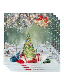 Tafel servet kerstboom cadeau klokken dorp sneeuw 4/6/8 stks keuken 50x50 cm servetten serveergerechten huis textielproducten
