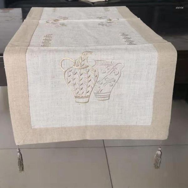 Serviette de Table en coton et lin, tapis carré moderne, couverture de Banquet, décoration de maison, motif de Vase brodé