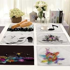 Serviette de Table vie musicale créative, ensemble de 4 pièces, tapis de cuisine en coton et lin, napperons décoratifs à motif d'instruments de musique