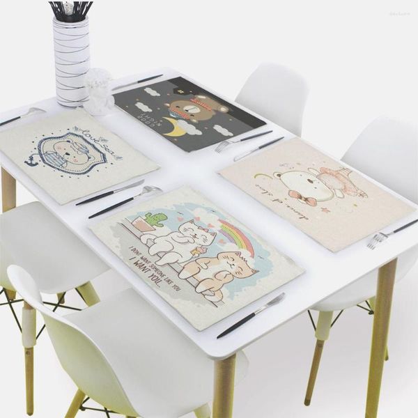Serviette de Table en forme de dessin animé, mignon, sous-verres, ours, oiseau, 42x32cm, napperon, serviettes en tissu de Style nordique, torchon, tapis de cuisine