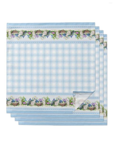 Serviette de Table Pâques Plaid Aquarelle Dentelle Bleu Serviettes Mouchoir De Mariage Banquet Tissu Pour Le Dîner Décoration